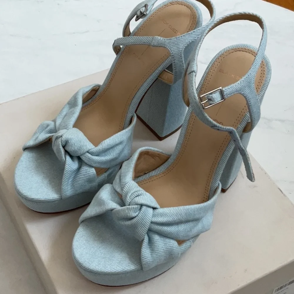 Black Suede Studio Abby Platform Sandal in Light Denim, Size: 9